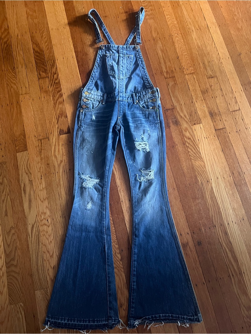 Vintage True Religion Karlie Distressed Flare Overalls Size 24 Denim